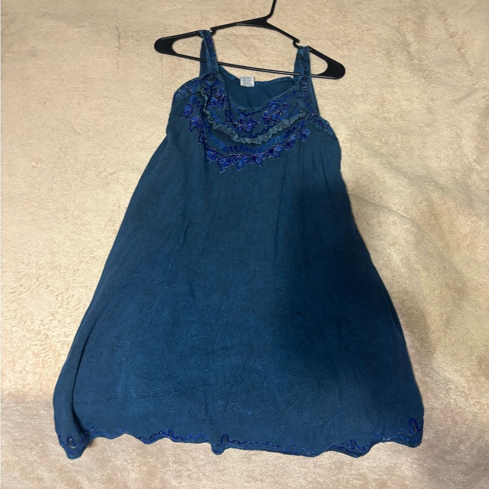 Blue Casual Dress with Embroidery